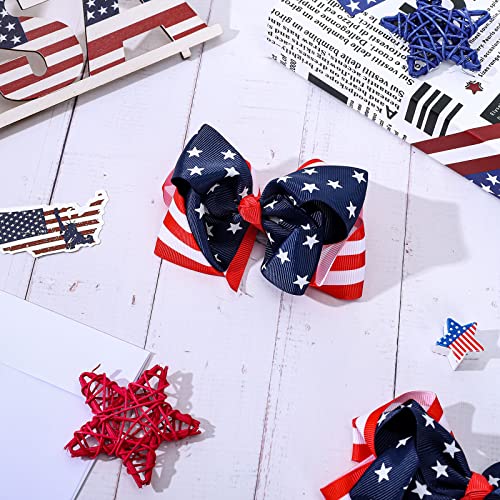Whaline American Flag Hair Bow Clips Patriotic Independence Day Alligator Hair Pins Stars And Stripes Hair Barrette 4Th Of July Hair Clips For Baby Girls Women Hair Accessory, 2Pcs #TOP3