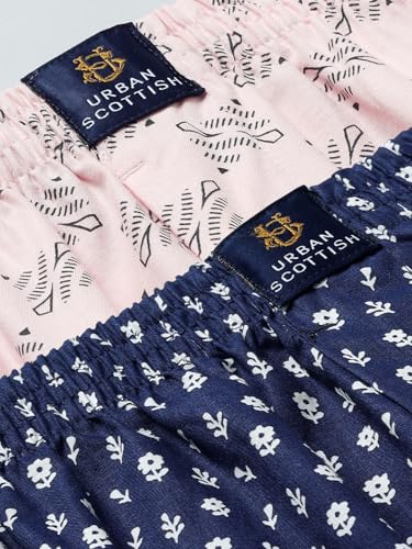 Image of Urban Scottish Men's Pack of 2 Cotton Printed Boxers with Side Pockets