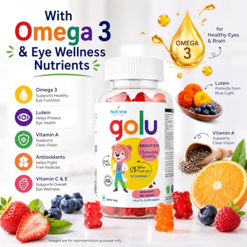 Image of Bright Eye Gummies For Kids (5-13 years) | With Omega 3 | Promotes Better Eye Health Brain Booster | 30 Gummies (Pack of 1)
