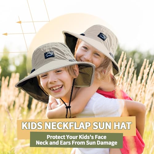 Image of ZOORON Kids Sun Hat with Neck Flap UPF 50+ UV Protection Wide Brim Breathable Fishing Safari Beach Summer Hat for Boys Girls