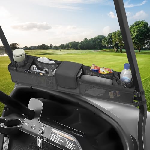 Mixsuper Golf Cart Storage Basket Foldable Removable Golf Cart Storage Organizer Universal Portable Fixed Storage Basket Net Pocket Zipper Golf Cart Accessories