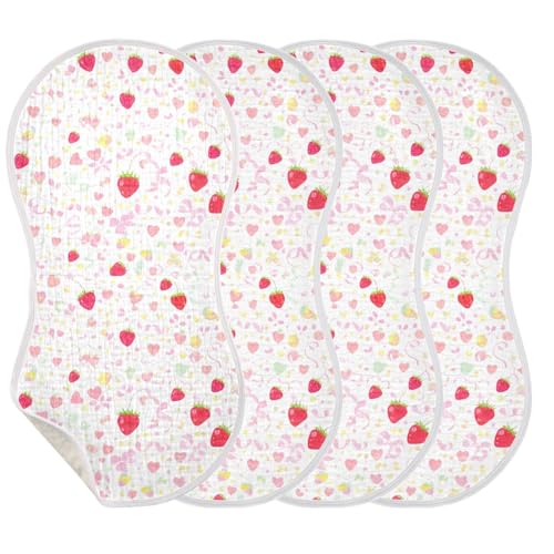Strawberries Pattern Muslin Burp Cloths 22x11 Inch - 4-Layer Organic Cotton & TPU Waterproof Lining, Absorbent Baby Bibs for Boys/Girls with Hanging Loop3