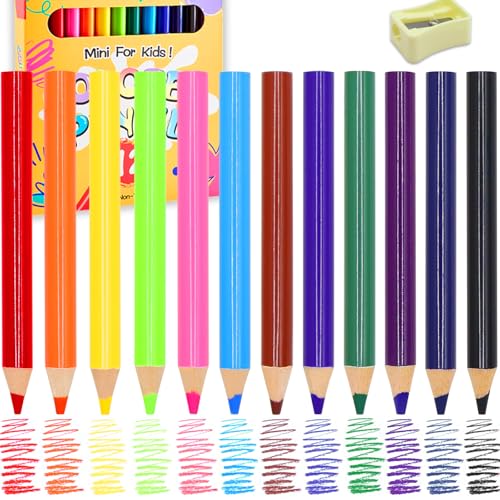 Hapickid 12 Colors Short Colored Pencils for Kids Toddlers Thick Color Drawing Pencil with Sharpener Art Pencils Drawing Supplies Classroom Prizes Party Favors Bags Easy to Color Pre-sharpened