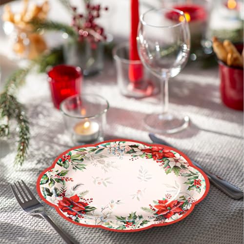 Fancy Land Christmas Oval Paper Plates Disposable Poinsettia Platters for Dinnerware Holiday Party Trays Decor Supplies 10 x 12 Inches 24Pcs – Image 6
