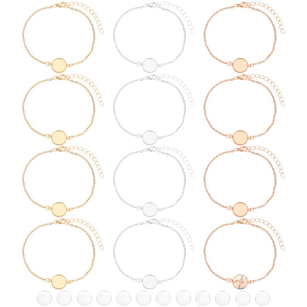 NBEADS 12 Pcs 3 Colors Bracelet Bezel Tray
