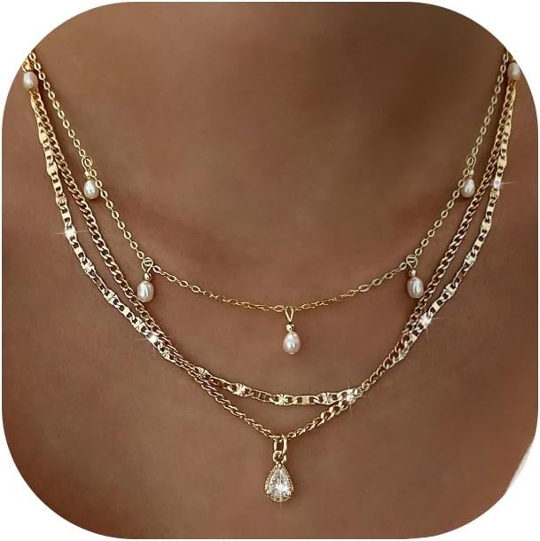 Layered Gold Necklaces for Women, 14K Plated Dainty Stackable Pendant Set | Dainty Necklace Stack, Tarnish Resistant, Hypoallergenic, Adjustable Choker Chain, Lightweight for Daily Wear, Ideal Gift
