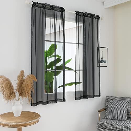bestselected Window Black Sheer Curtains, 2 Panels Sheer Curtain Basic Rod Pocket Panel for Bedroom Children Living Room Yard Kitchen, Black, W42 x L45