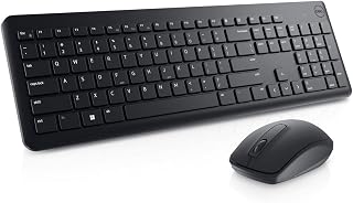 Combo Teclado e Mouse Sem Fio Dell KM3322W 1858, Receptor USB 2,4 GHz | 2 pilhas AAA para o teclado e 1 AA para o mouse, DPI 1000, 3 Botões