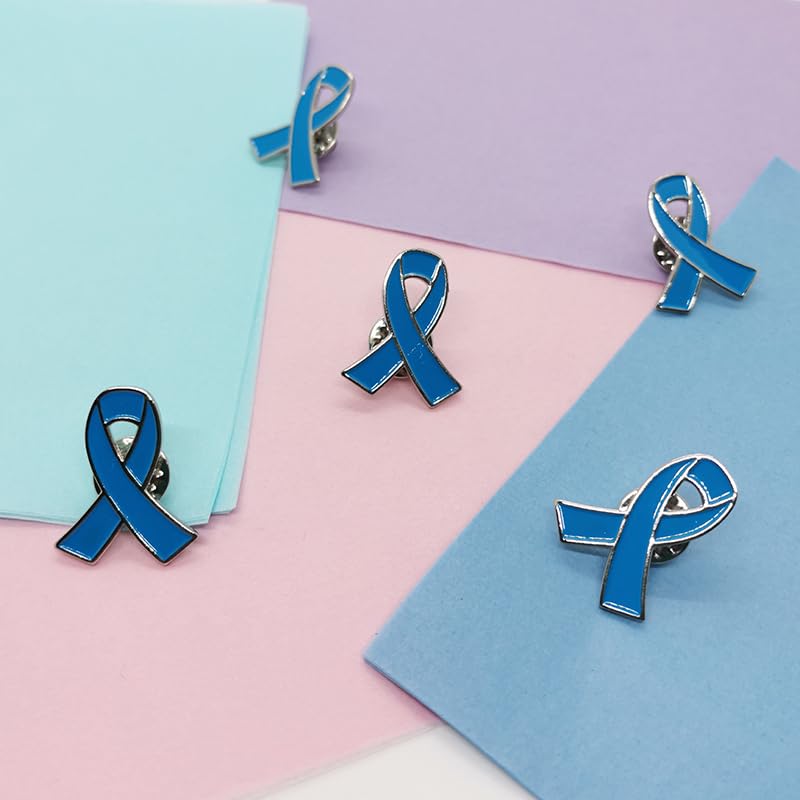 Image of 100Pcs Blue Ribbon Awareness Pins Prostate Cancer,Colon Cancer,Thyroid Disease Awareness Enamel Lapel Pins Brooches