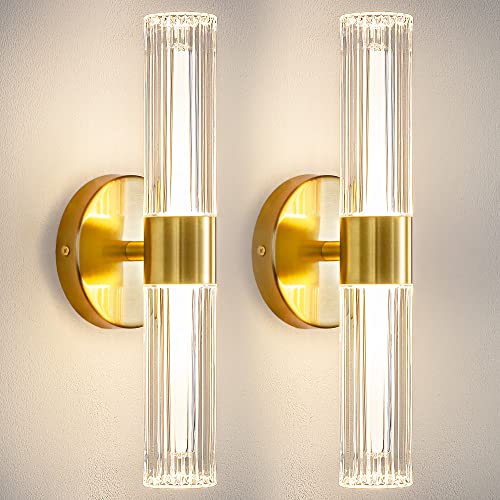Epinl Gold Wall Sconces Set Of Two - Modern Sconces Wall Lighting Acrylic Shade Hardwired 14W 3000K Dimmable Led Wall Mounted Lights Indoor Bathroom Light Fixtures For Bedroom Living Room Stairs #TOP3
