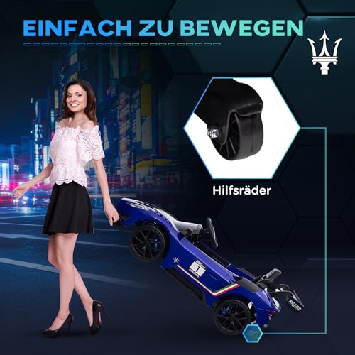 AIYAPLAY Kinder Elektroauto 12 V Kinderauto mit 2,4G Fernbedienung, Musik, Hupe, Vier stoßdämpfende Räder, Elektrofahrzeug mit Lichten, Stützräder, Sanftstart, 3-5 km/h, für Kinder 3-5 Jahre, Blau – Bild 5