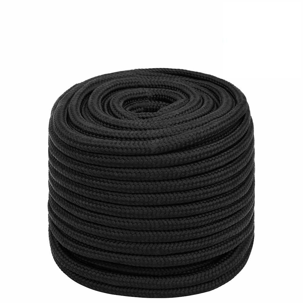 Corda per barca, 16 mm, 100 m, in polipropilene, nera, per barche a vela e yacht, robusta corda intrecciata per esterni e trasporto