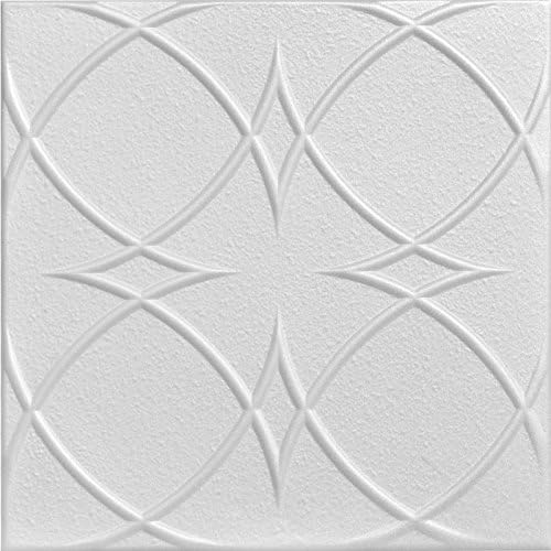 A La Maison Ceilings R82 Circles and Stars Foam Glue-up Ceiling Tile (128 sq. ft./Case), Pack of 48, Plain White