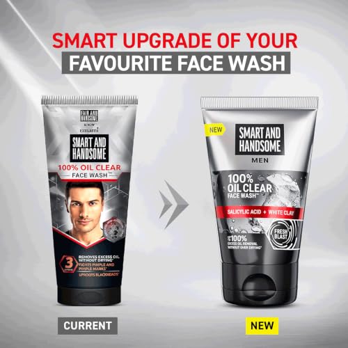 Image of Smart And Handsome Men 100% Oil Clear Face Wash | Deeply Cleanses | Removes Excess Oil Without Drying | 100G | Reduces Blackheads | With Salicylic Acid | Instant Freshness | Unclogs Pores