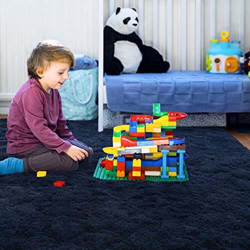 HOMORE Luxury Fluffy Area Rug Modern Shag Rugs for Bedroom Living Room, Super Soft and Comfy Carpet, Cute Carpets for Kids Nursery Girls Home, 4x6 Feet Navy