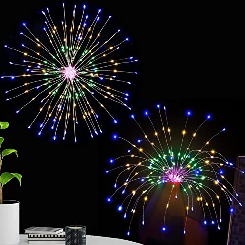 fuego artificial, luz diente león al aire libre, 120 luces LED con mando a distancia y alambre cobre para la fiesta Navidad en el jardín del patio