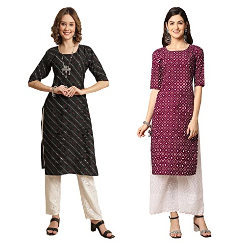Image of Pinkmint Women's Crepe Digital Print Straight Kurta [Pack of 2]