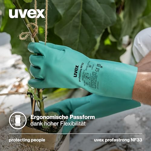 Uvex profastrong NF33, 3 Paar - Chemikalienschutzhandschuh gegen Öle, Fette, Säuren & Lösungsmittel - abriebfest, resistent & feinfühlig - grün - Größe 11/XXL
