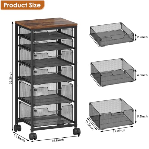 Image of Rolling Storage Cart with 6 Drawers, Craft Cart with Lockable Wheels