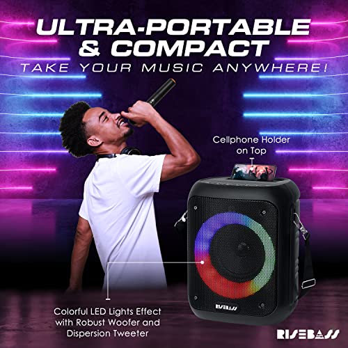 Risebass Portable Karaoke Machine With 2 Wireless Microphones - Bluetooth Rechargeable Speaker And Pa System With Usb/Sd/Tf Card Support, Aux-In, Tripod Screw Mount And Phone Slot. #TOP2