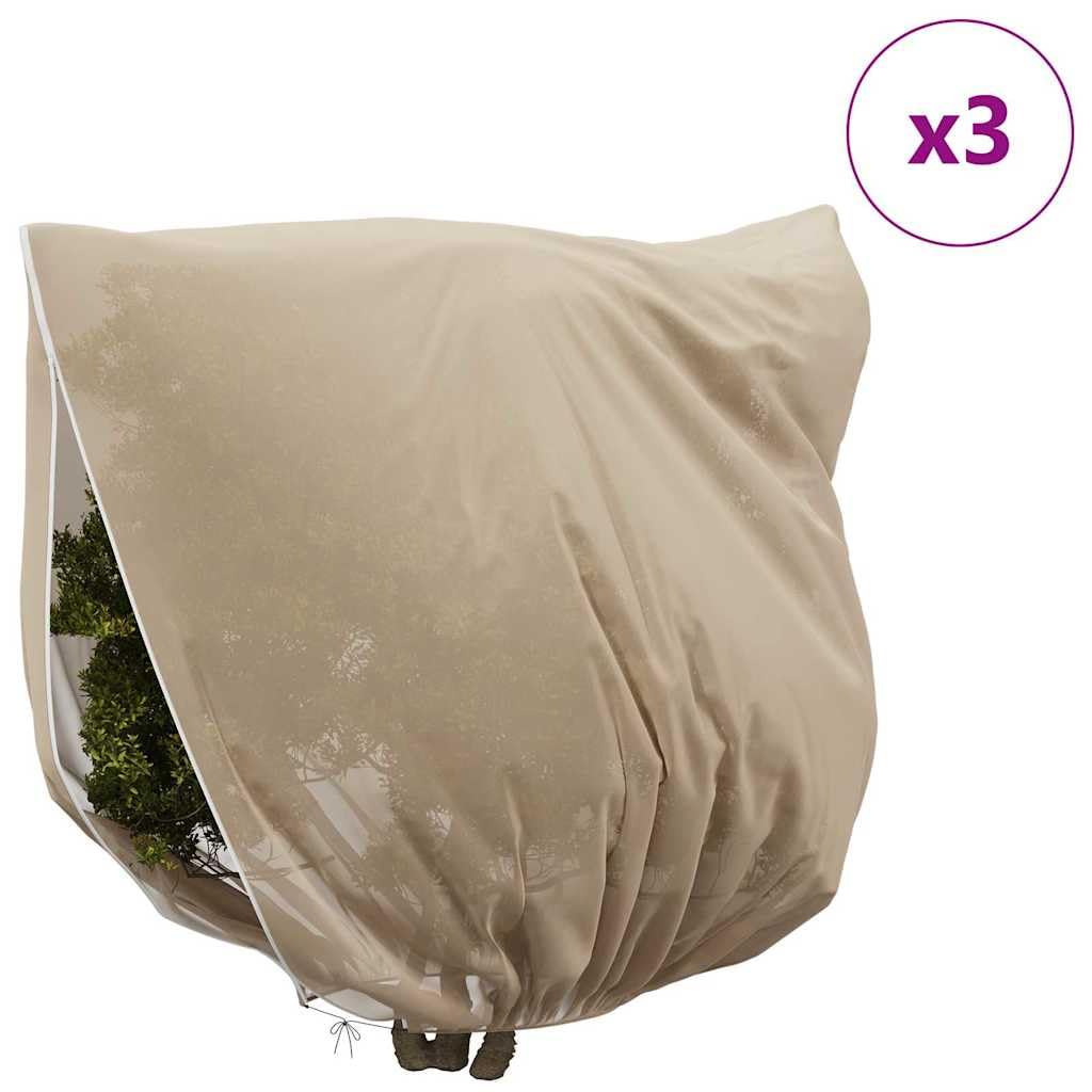 Futterabdeckungen für Kälteschutz, 3 Stück, Beige, Pflanzenabdeckung, Vliesstoff, Schutz für Pflanzen, Winter, Frostschutz, wiederverwendbar, mit Kordel, Beige, 3,14 x 2,5 m