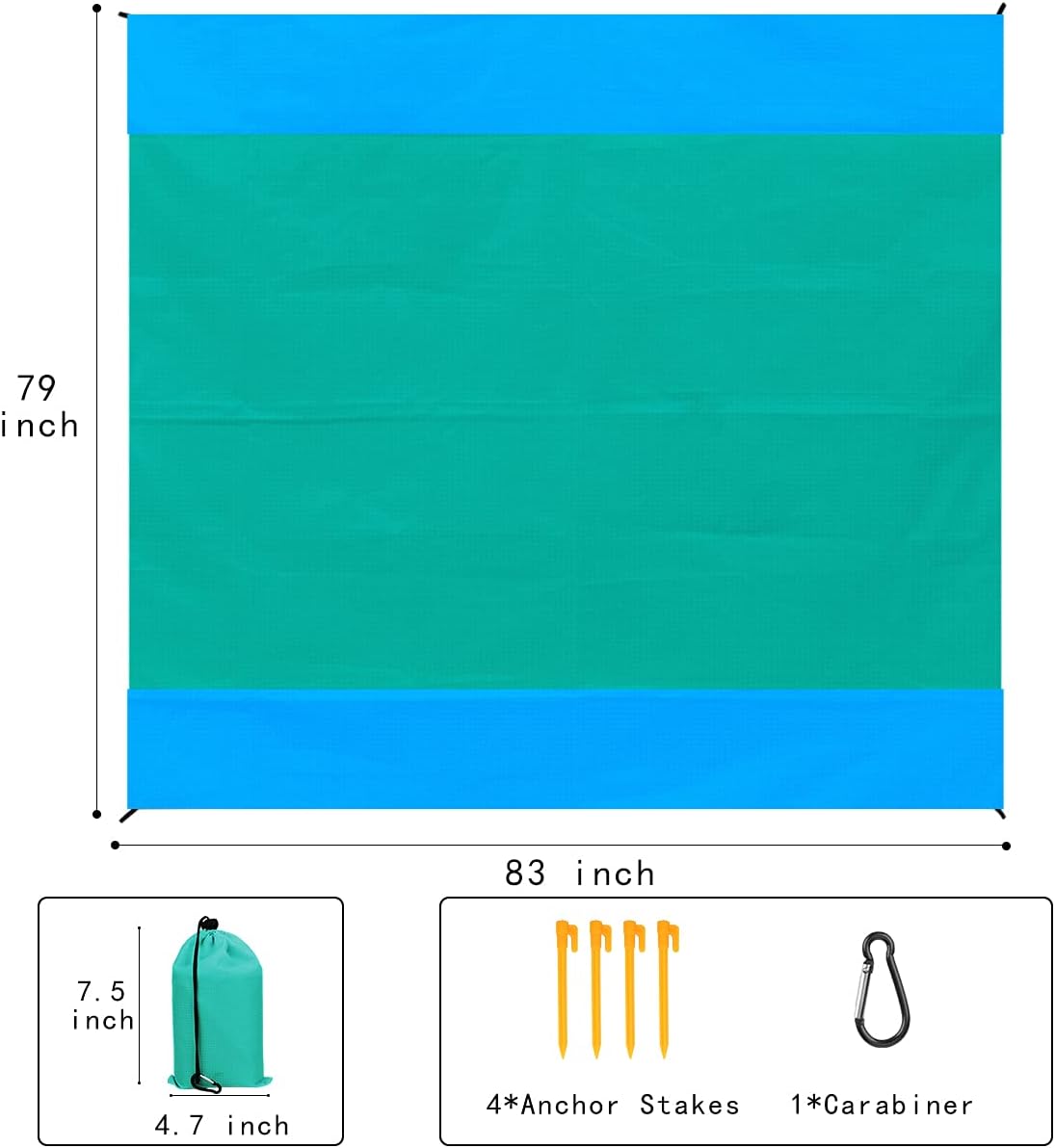 Apfity Beach Blanket Sandproof, 83''×79'' Waterproof Beach Blankets, Lightweight Picnic Beach Mat for 4-7 Adults, Sand Free Blanket for Outdoor Travel, Camping, Hiking