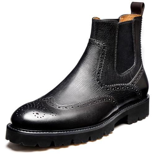 Men's Chelsea Boots Genuine Leather Dress Boots for Men Wingtip Brogue Formal Business Casual Ankle Boots