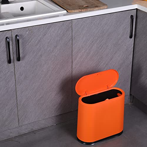 Sooyee 10 Liter Rectangular Plastic Trash Can Wastebasket With Press Type Lid,2.4 Gallon Garbage Container Bin For Bathroom,Powder Room,Bedroom,Kitchen,Craft Room,Office,Orange #TOP3