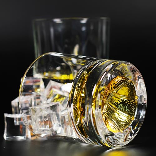 Image of Melbify Basket Ball Whiskey Glass| Set of 6 | 300 ml | Premium Packing | Gift Box | Golden Plated | Unique| Big| Broad | Royal | High end| Expensive| Whiskey Glass Gift Set for Basket Ball Lovers