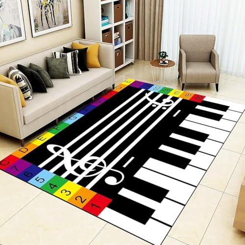 Sxakswol Tappeto Salotto Nota Pelo Corto Tappeto Camera da Letto 3D Tasti Del Pianoforte in Bianco e Nero Tappeti da Soggiorno 60x120 cm Antiscivolo Lavabile per Cucina, Corridoio a-5965
