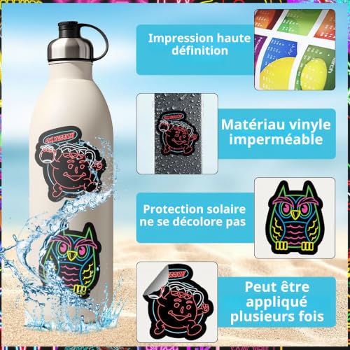 ZenyTra Lot de 150 autocollants avec 10 notes colorées - Collection d'autocollants en vinyle fluo imperméables pour vélo, skateboard, valise, ordinateur portable, gourde, scrapbooking, téléphone – vue 3