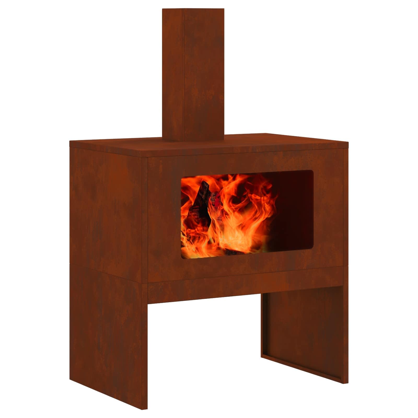 Brasero marrón 60 x 40 x 96 cm, acero resistente a la intemperie, estufa de jardín con chimenea para eventos al aire libre, resistente a la intemperie, hoguera abierta, diseño duradero