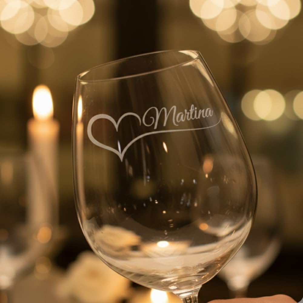 Calici da vino Personalizzati con Nomi – Set Coppia Lui & Lei – Idea Regalo San Valentino, Anniversario o Matrimonio – Bicchieri da Vino Incisi al Laser Made in Italy – Eleganti e Personalizzabili