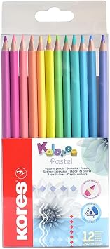 Kores - Kolores Pastel 12 Colouring Pencils, Triangular Shape, Pastel Stationery - Coloured Pencils with Pastel Shades for White, Dark and Craft Paper - Set of 12 Assorted Colours, Pack of 1