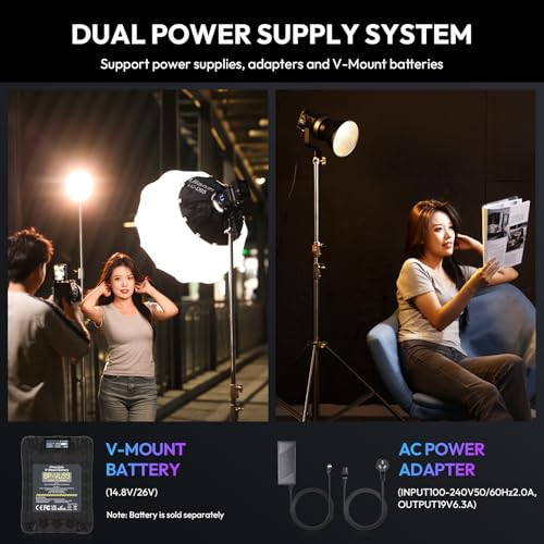 Image of ULANZI RGB Video Light - 120W COB LED Video Light Photography Continuous Output Lighting with Adapter and APP Control, 2700K-6500K 27000lux /m 20 Scenes Bowens Mount for Studio Video Recording, Filming