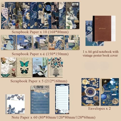 Image of VOTDOT (346Pcs) Paper Junk Journal & Scrapbook Kit, Scrapbooking Supplies Kit with Creative Decor Journaling Supplies, Stationery, Stickers, A6 Grid Notebook with Graph Ruled Page Gift for Girls (New Butterfly )