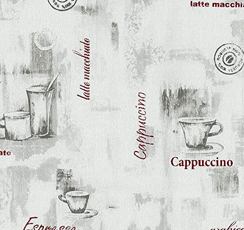 YöL Grey Red Coffee Cup Wallpaper Typography Kitchen Textured Paste Wall Vinyl P+S