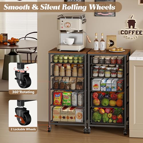 Rolling Cart with Drawers, 5-Drawer Storage Cart on Wheels with Vintage Wooden Top, Heavy Duty Metal Utility Cart, Mobile Craft Art Storage Cart for Kitchen, Bathroom, Office, Bedroom, Art Studio by Aokitsink - Image 5