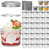 CycleMore 40 Pcs 4oz Clear Glass Mini Mason Jars With Silver Separable Lids and Diamond appearance, Small Spice Canning Jars for Honey, Jam, Jelly, Wedding Favors, Kitchen Food Storage
