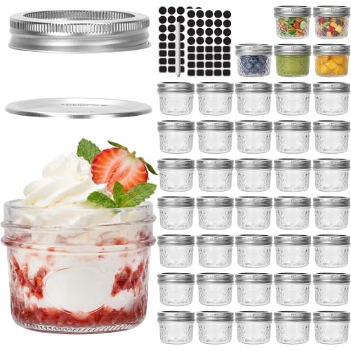 CycleMore 40 Pcs 4oz Crystal Mini Mason Jars Silver Separable Lids