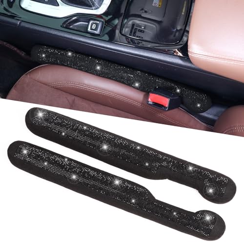 ToBeQueen Car Seat Gap Filler Black Bling Car Accessories for Women Universal Fit for Car Truck SUV 2 Pack Handmade Crystal Rhinestone Diamond Seat Gap Blocker Stop Things from Dropping(Black)