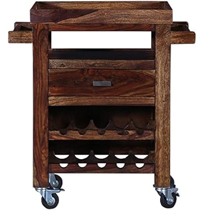 MADE WOOD Sheesham Wood Bar Trolly in Teak Finish