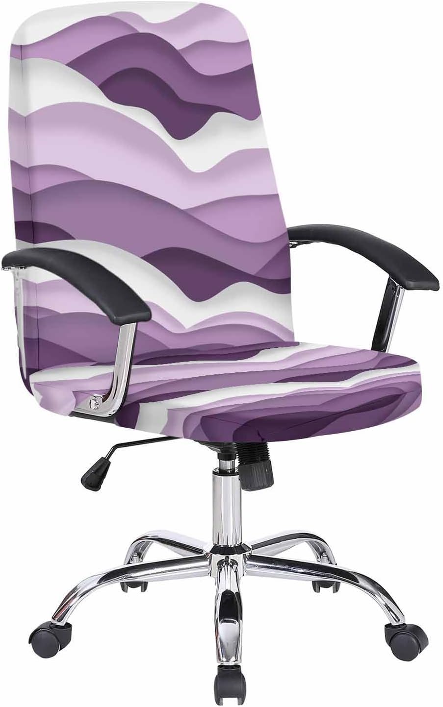Gradient Purple Office Chair Cover Large Stretchable, Removable Computer Chair Back Covers Dustproof Office Desk Chair Seat Slipcovers Cushion Protector Modern Geometric Ocean Waves Stripes