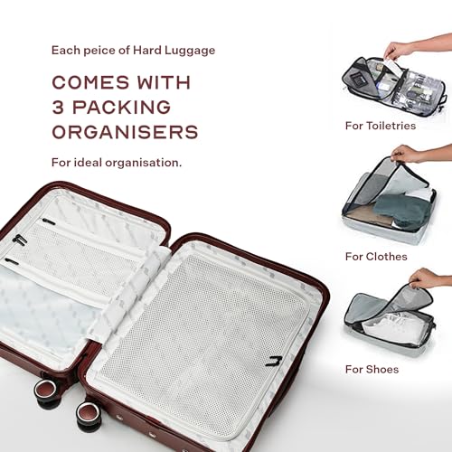 Image of THE ASSEMBLY 8 Wheels Double Spinner Hard Luggage Set of 2 | Premium Polycarbonate Cabin & Large Trolley Bags with Wide Handle & USB Port Charging-Rover Pro,Red, 73.5 cm