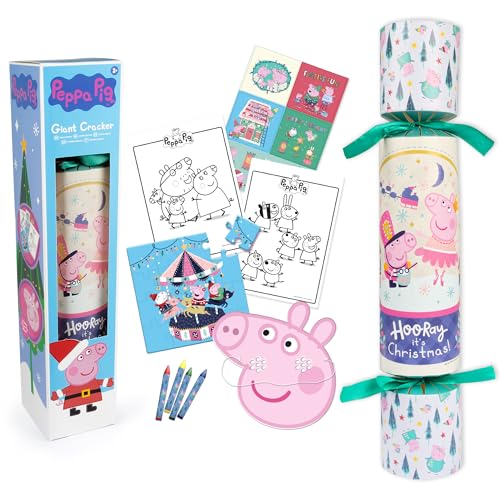Peppa Pig Giant Christmas Cracker - 48cm Cracker Packed with Stickers, Crayons, Colouring Sheets, and Jigsaw Puzzle – Ideal for Boys and Girls