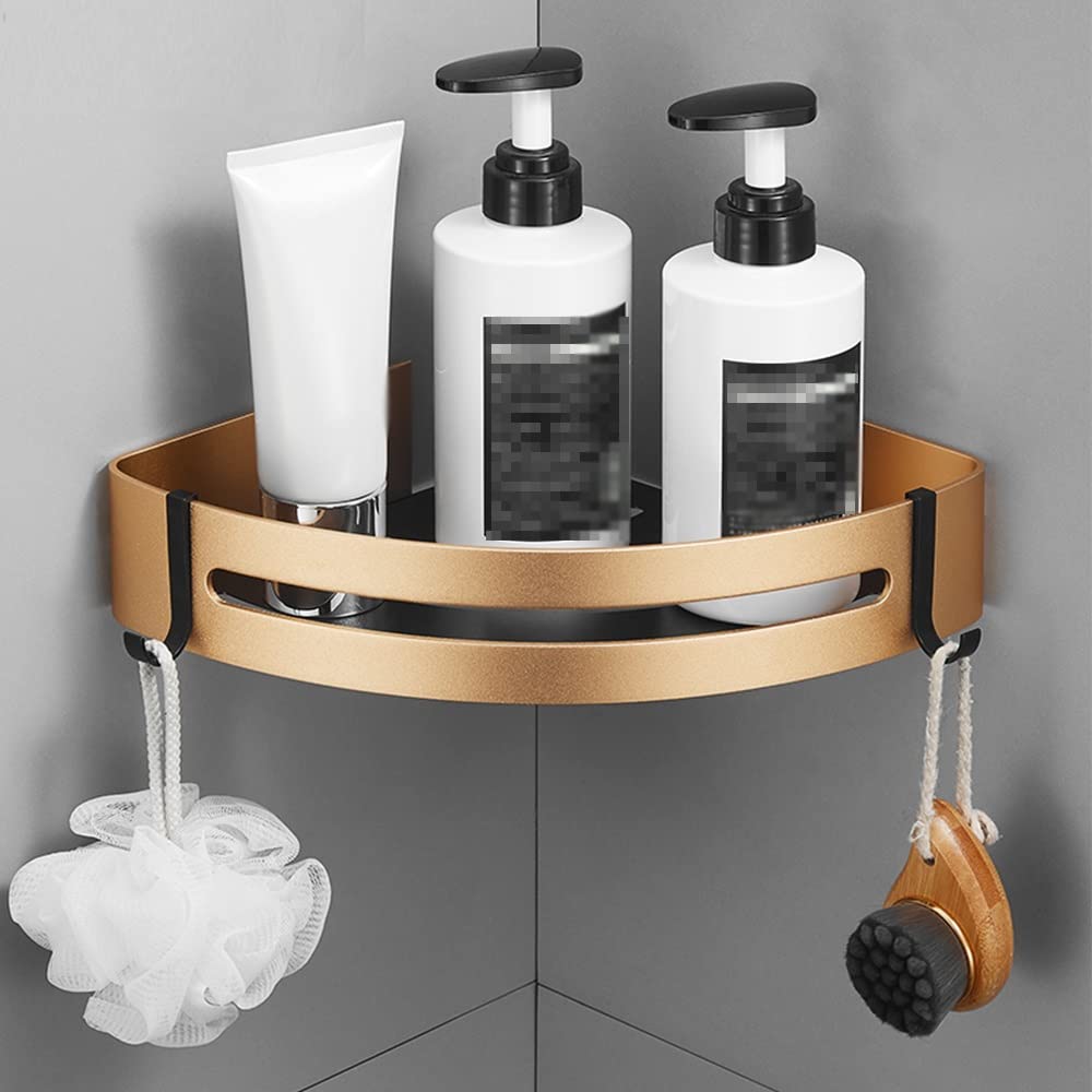 Étagère de salle de bain d'angle murale avec panier cosmétique sans perçage