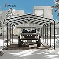 HOMPUS Outdoor Carport, 12'x20' Carport with Galvanized Steel Roof, Heavy Duty Canopy for Garage, Outdoor Garage Car Shelter Shade for Car, Grey