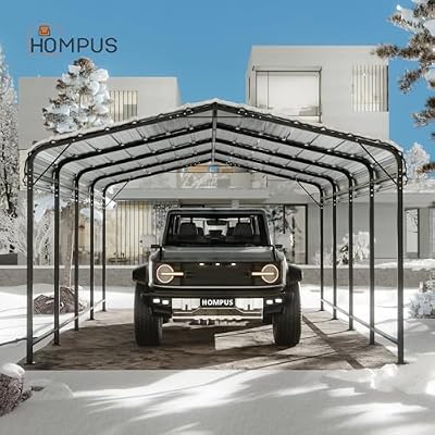 HOMPUS Outdoor Carport, 12'x20' Carport with Galvanized Steel Roof, Heavy Duty Canopy for Garage, Outdoor Garage Car Shelter Shade for Car, Grey
