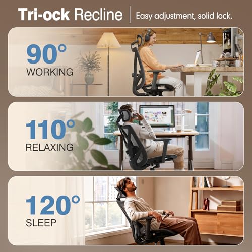 Image of ELABEST T23 Ergonomic Mesh Office Chair, High Back Computer Desk Chair, Breathable AirMesh with Dual-Move Lumbar Support, 3D Armrests & Headrest, Tilt Lock,Big and Tall for Home Office(Graphite)