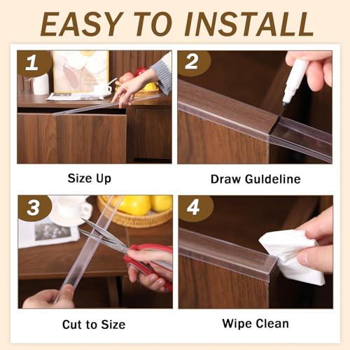 Image of 12Pcs 16.5 Inch Cabinet Door Protector Edge Guard Clear Slip-On Slimline Protector for Kitchen Cabinet Edges and Drawers to Prevent Chipping Wear and Discoloration Trash Garbage Drawer Saver Strip